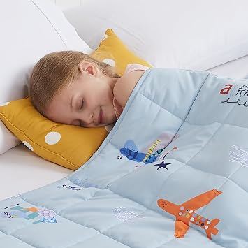Weighted Blanket - 10 lbs Blue Airplane Heavy Blanket - Breathable Blanket 50 x 60 inches, 10 lbs