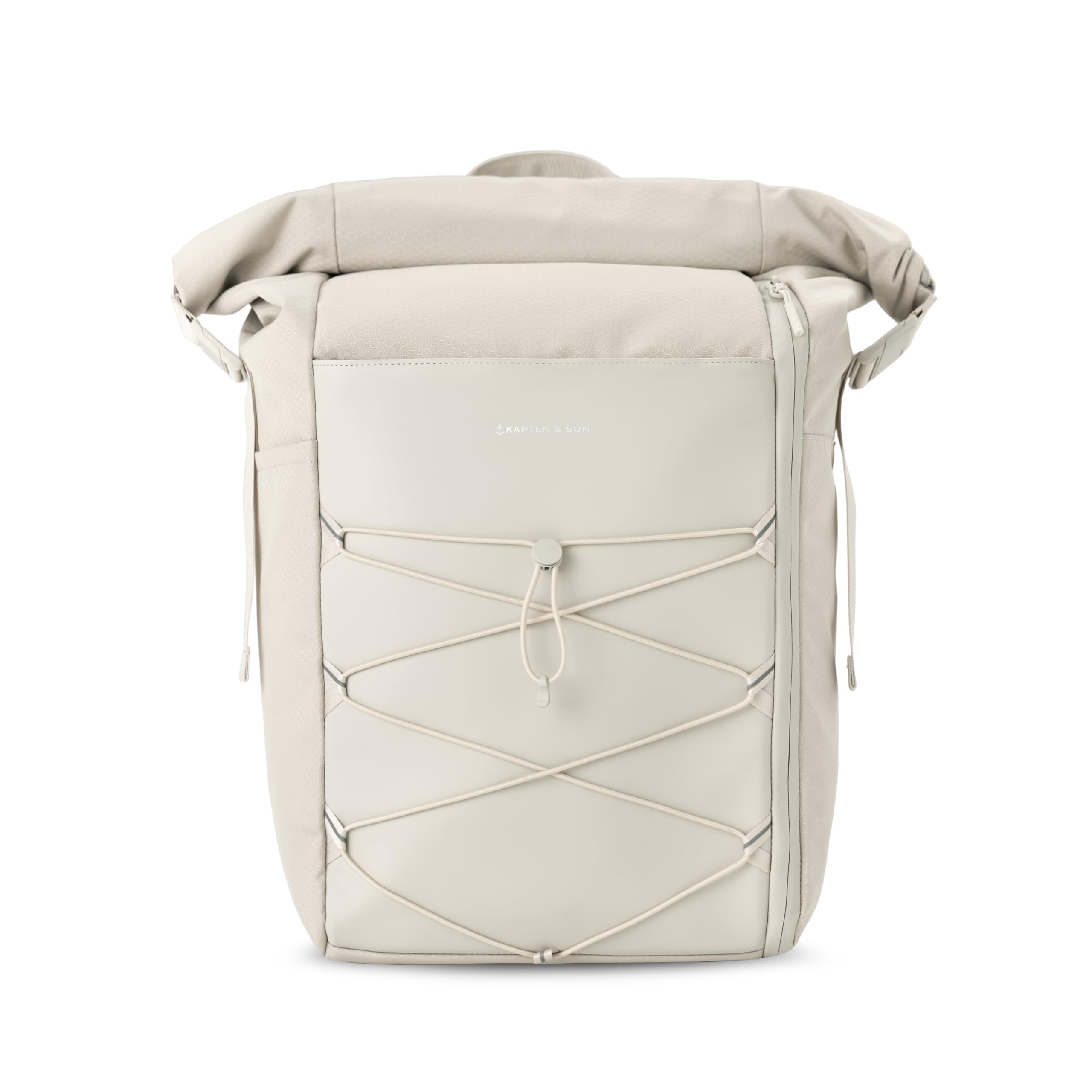 Kapten & Son Rucksack Yoho Sandstone 24-30 L | Rolltop Rucksack Damen & Herren Beige | Handgepäckrucksack mit 14 Zoll Laptopfach & seitlicher Öffnung | Backpack ideal für Reisen, Uni, Arbeit, Sport | Rolltop Rucksack Damen & Herren, Handgepäckrucksack, 14 Zoll Laptopfach, seitliche Öffnung, Reisen