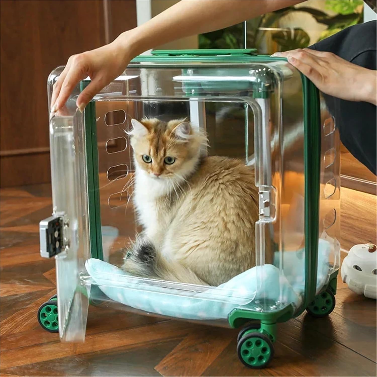 Large Capacity Pet Suitcase Transparent Cat Bag Carrier Portable Pet Dog Strollers Air Box Outside Outdoors(Pink)