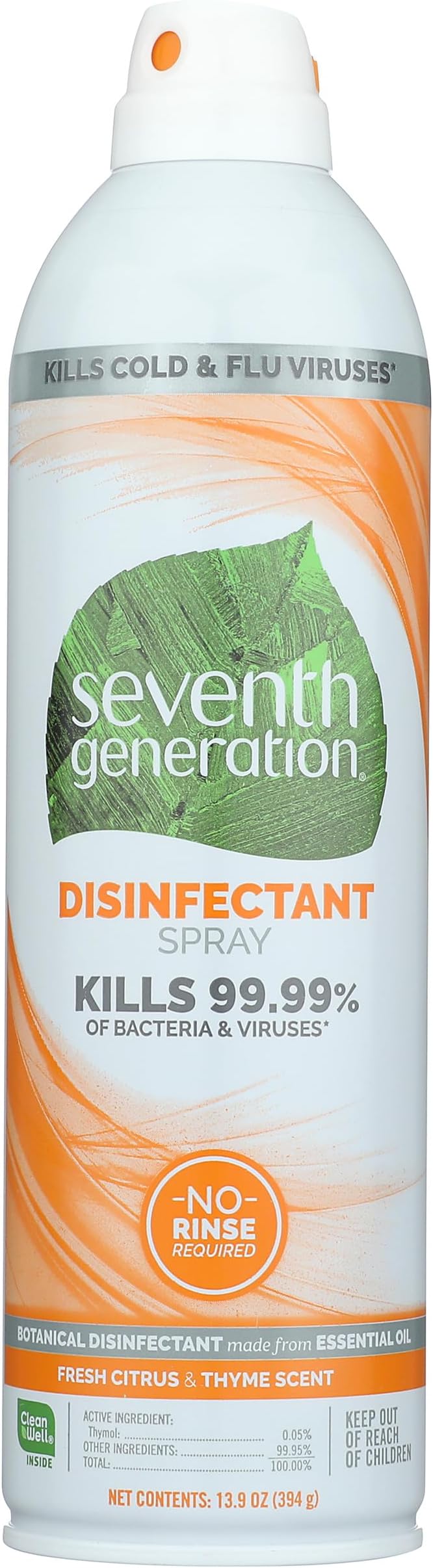 Seventh Generation Disinfecting Spray, Fresh Citrus and Thyme, Disinfectant Made from Essential Oil, 13.9 Oz