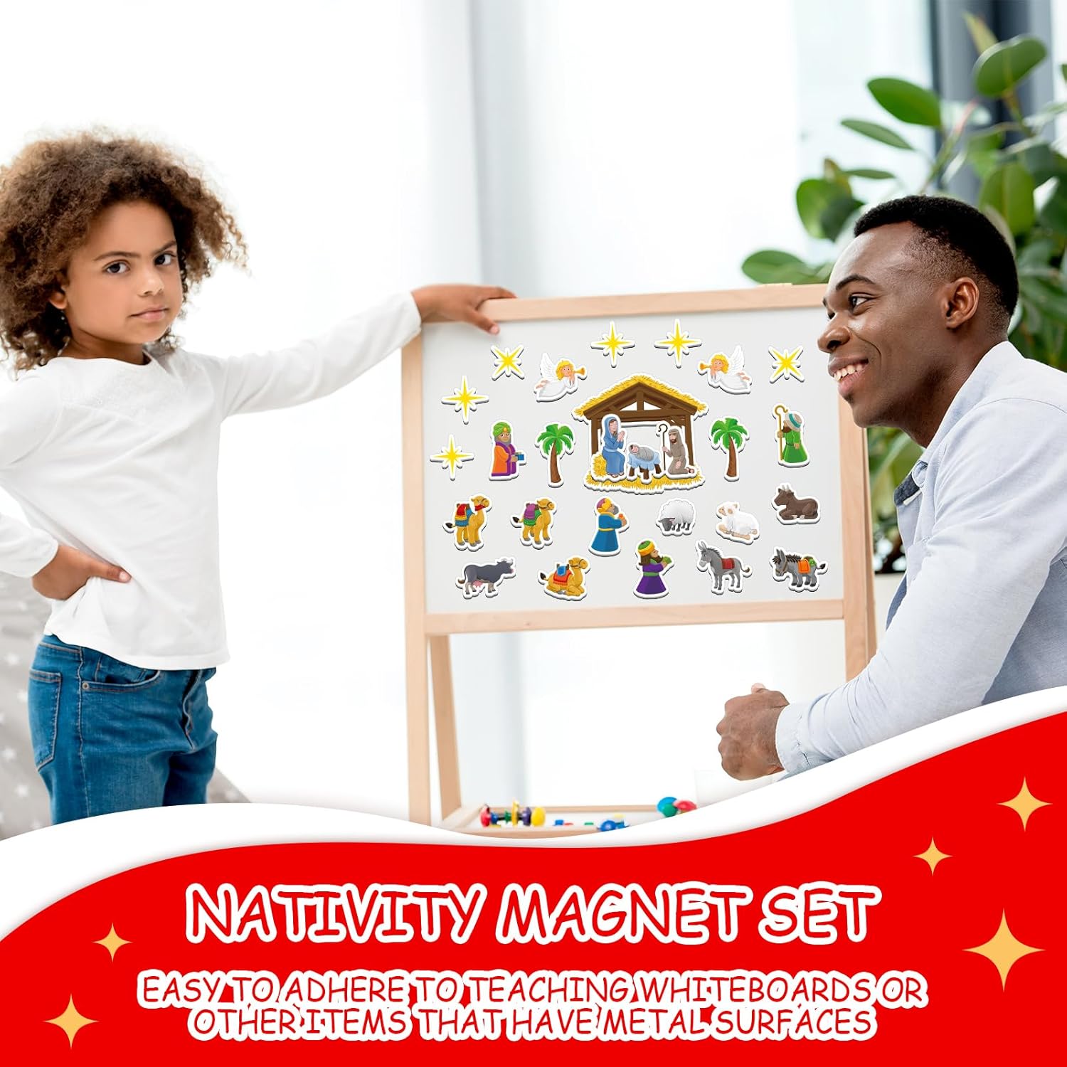 Kigeli 27 Pieces Nativity Magnet Sets Religious Manger Scene Magnet Decal Set Nativity Scene Party Game for Classroom Activity Christmas Art Supplies(Cute Style)