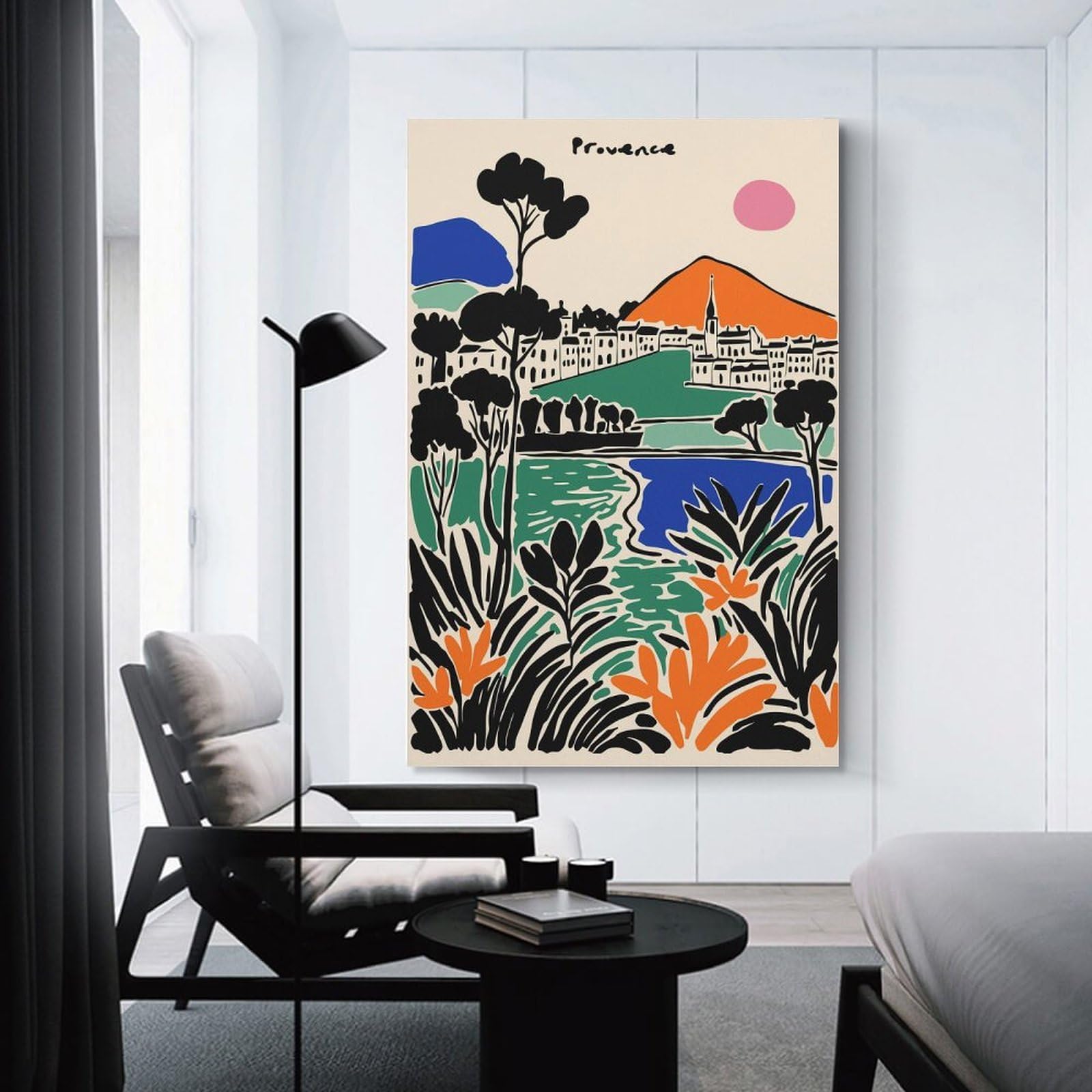 Junmoney Provence Landscape Illustration Canvas Wall Picture, 20x30inch(50x75cm), for Sofa Walls, Lounge Or Home Corners, Modern Wall Decor for Cosy Interiors
