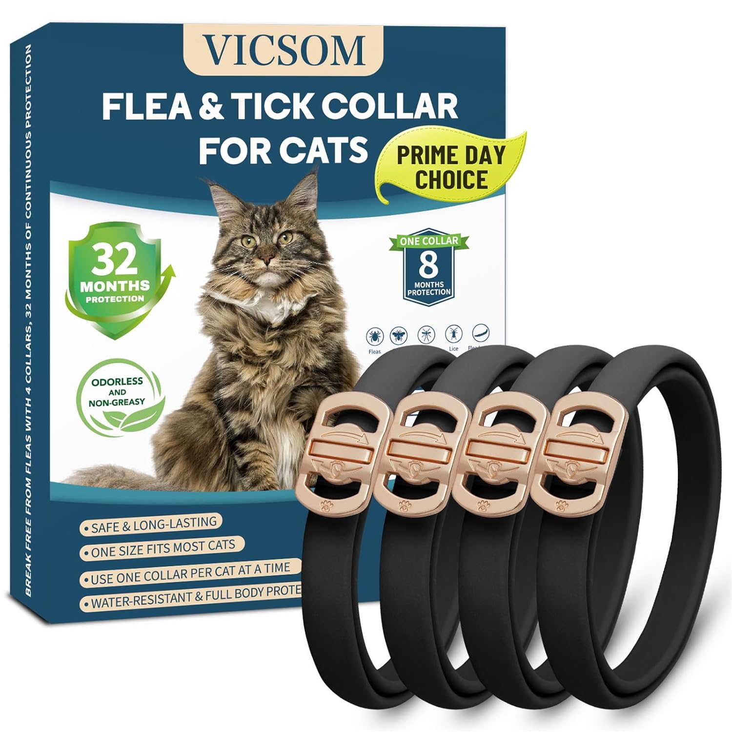 Flea Collar for Cats 4 Pack, 32 Months Flea and Tick Prevention for Cats Collar, Waterproof Cat Flea Collar, Natural Cat Flea and Tick Treatment Collar, Adjustable Flea Collar...