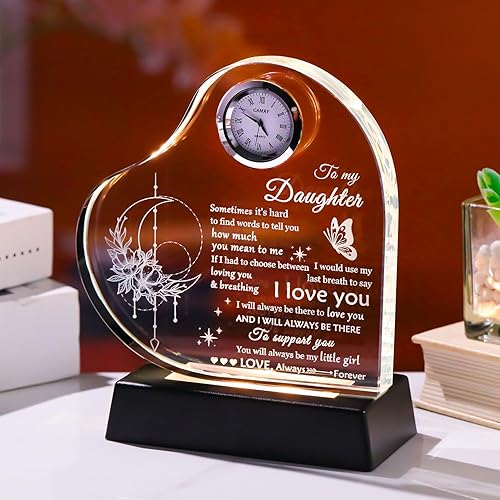 Miniatura 6 de Movdyka Daughter Gifts from Mom Dad Unique Glass Heart Shaped Keepsake, Birthday Gifts for Daughter Adult with Colorful Light Base, Present to My