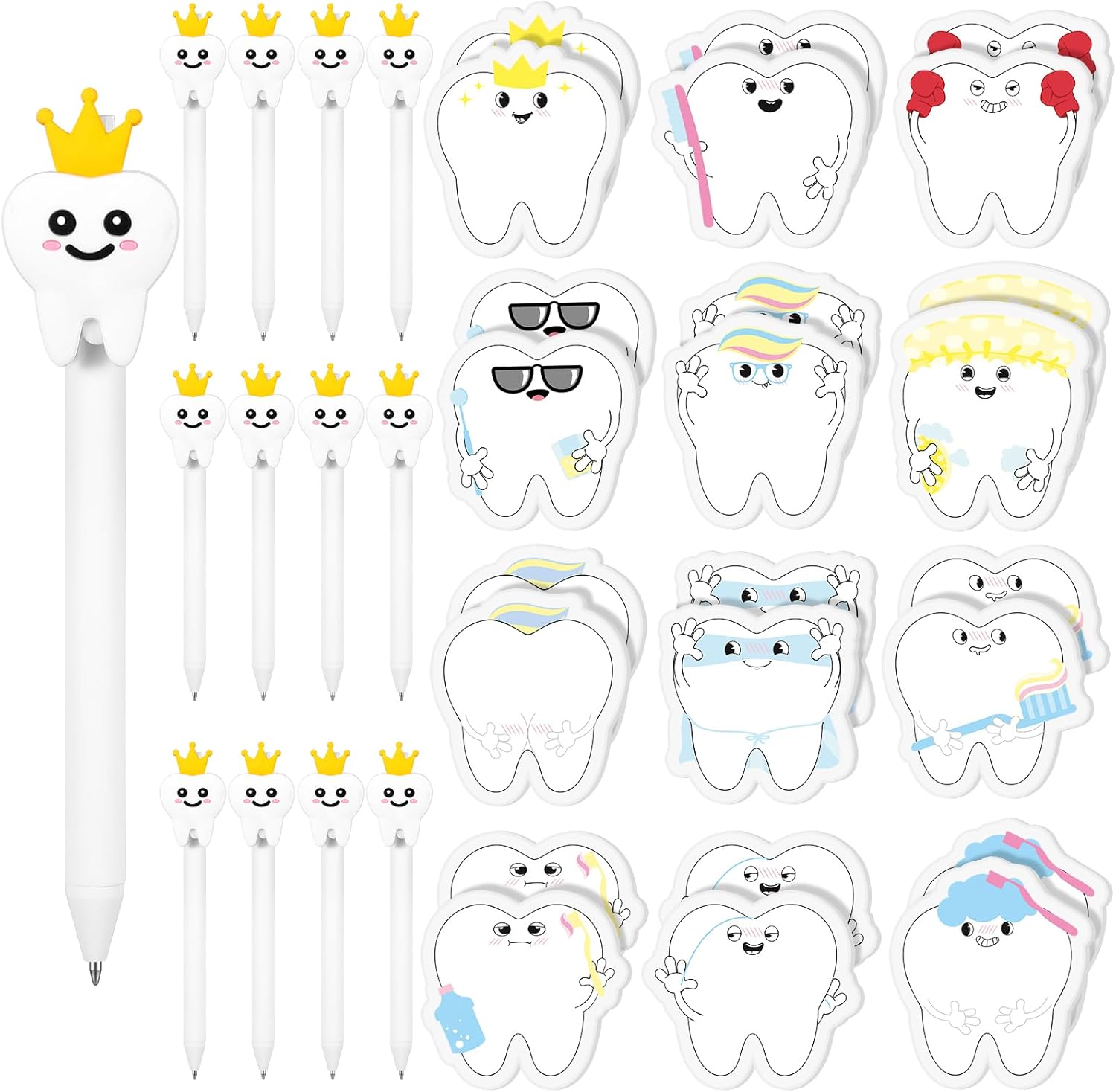 Thenshop 48 Pcs Dental Cute Self Stick Notes Pens Gifts Set Notepads with Pens Dental Assistant Appreciation Week Tooth Sticky Notes for Party Office Home Coworkers Women Doctor Nurse Graduation