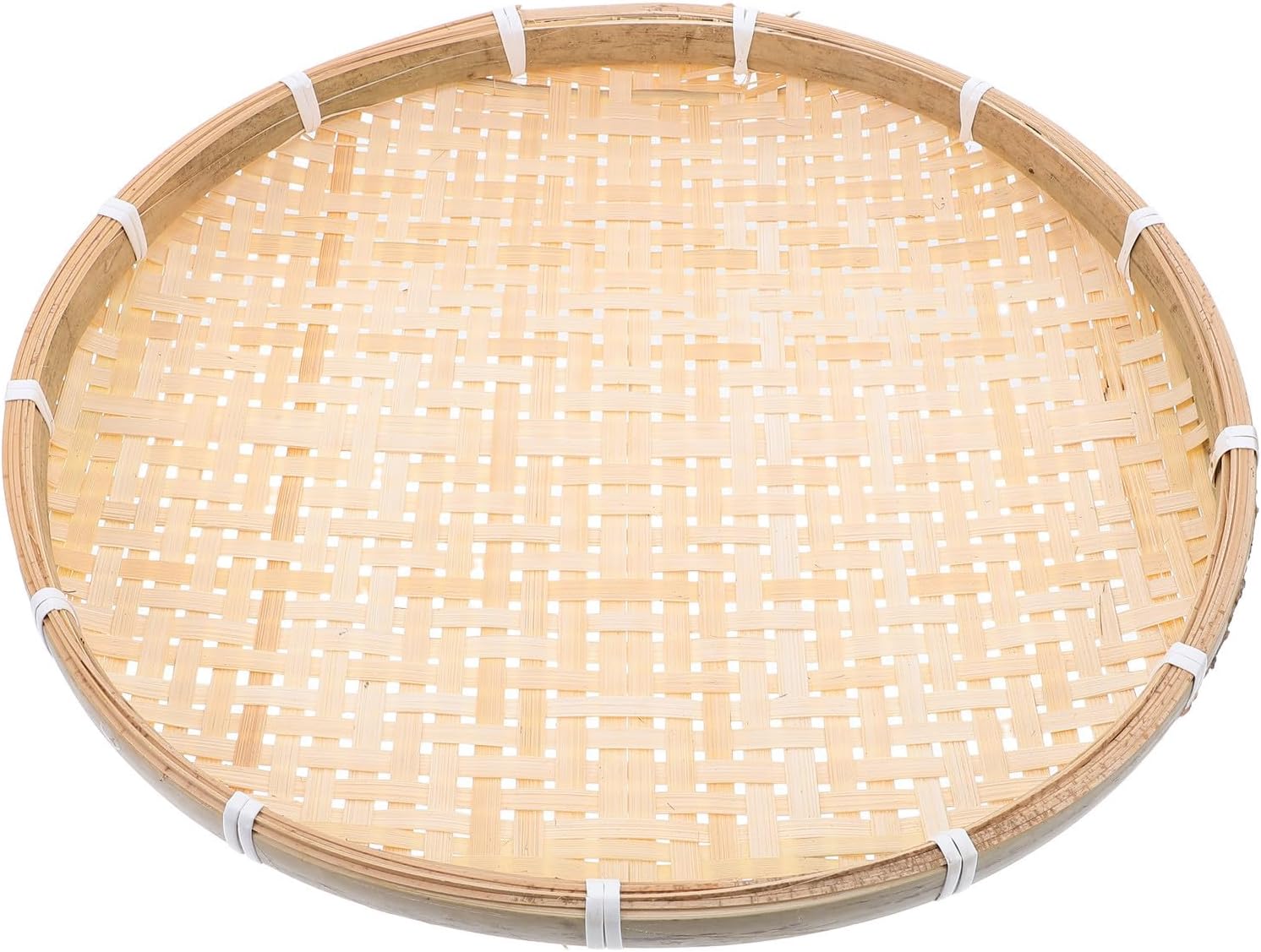 Generic Round Woven Bamboo Tray: 35cm Flat Serving Platter for Dim Sum Sushi - Rustic Wicker Bread Basket - Drying Tray for Boho Wall Decor Pantry Storage