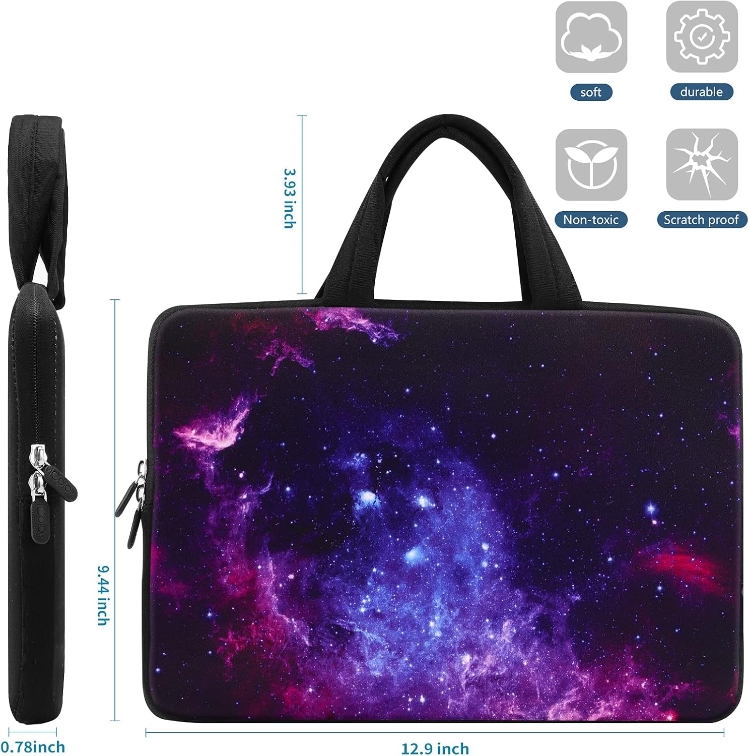ICOLOR 11 11.6 12 12.1 12.5 inch Laptop Carrying Bag Chromebook Case Notebook Ultrabook Bag Tablet Cover Neoprene Laptop Sleeve case chromebook Sleeve with Handle Kids Boys Girls Blue Galaxy - Image 7