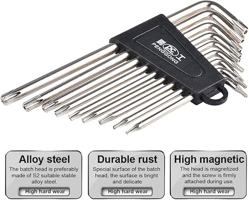 Miniatura 2 de Juego de 9 llaves hexagonales Torx, juego de herramientas de reparación de par de destornilladores de estrella a prueba de manipulaciones de brazo