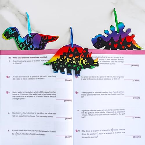 Miniatura 6 de Winlyn Juego de 48 juegos de 12 estilos mágicos de dinosaurios para rascar de colores, kits de manualidades, juegos de arte de papel para rascar,