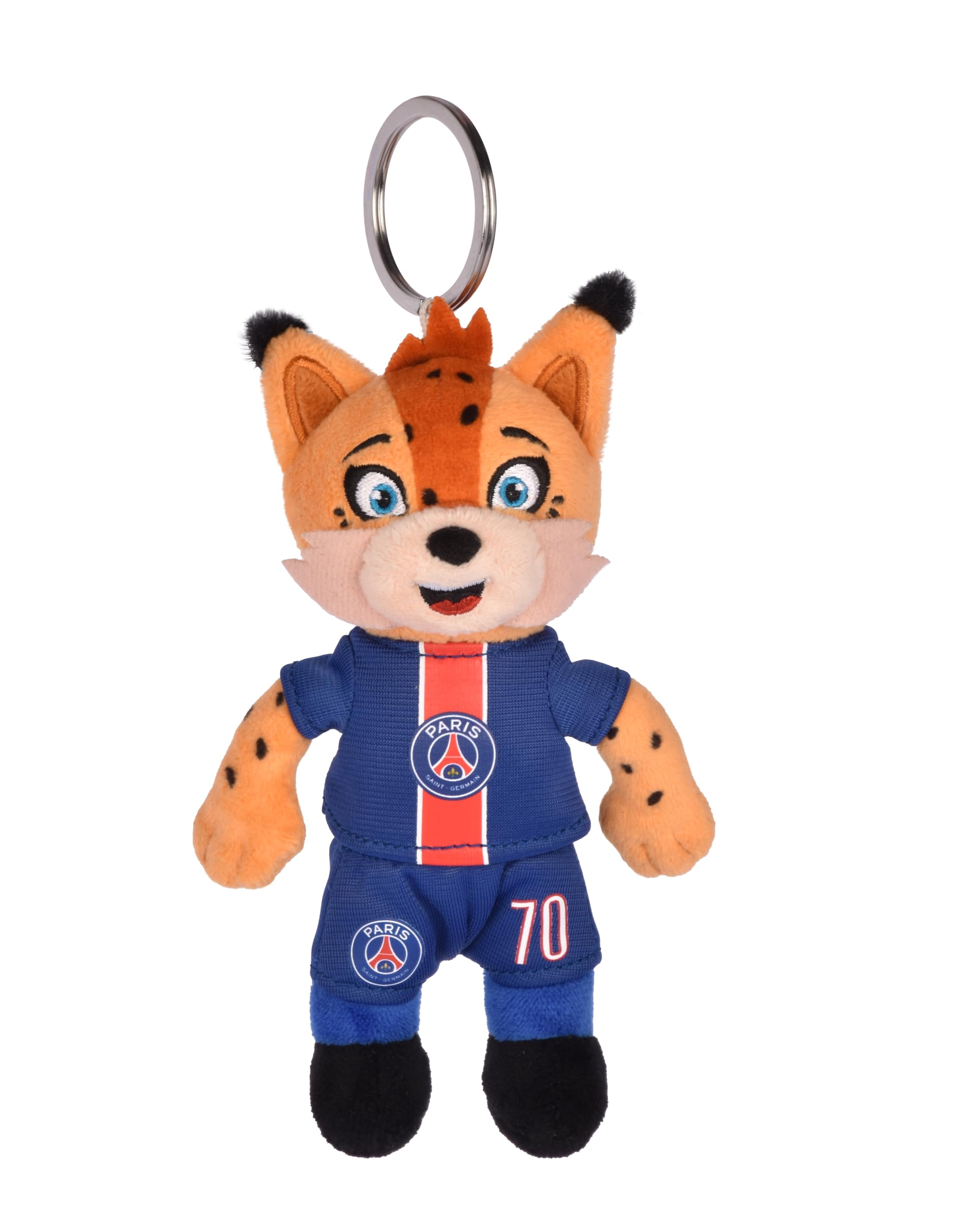 PSG – Portachiavi Mascotte Peluche Germain Le Lynx – 15 cm – Licenza Ufficiale – Accessorio Fan Paris Saint-Germain – Idea Regalo Calcio Souvenir Club – Portachiavi con maglia rimovibile – DC4263