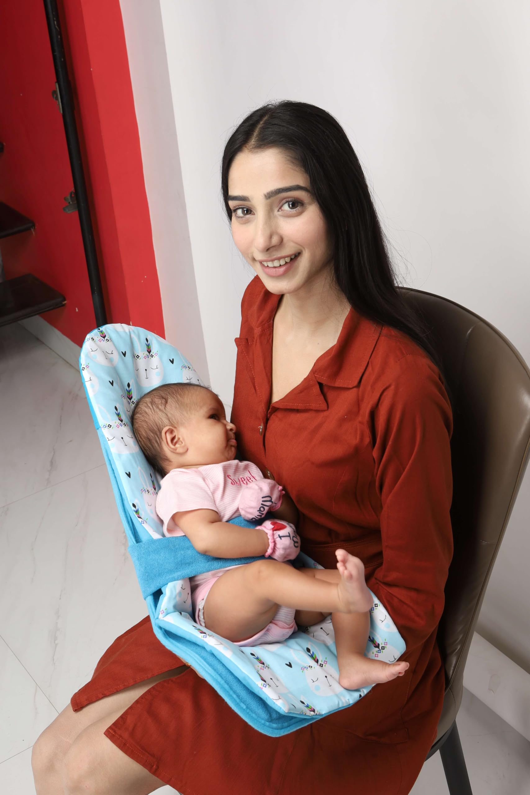 Hoopa Cotton 2-in-1 Feeding Pillow Turquoise Blue | Feeding Pad | Infant Carrier | Newborn Carrier | Nursing Pad | Reclined Carrier (Dark Blue)-image-16