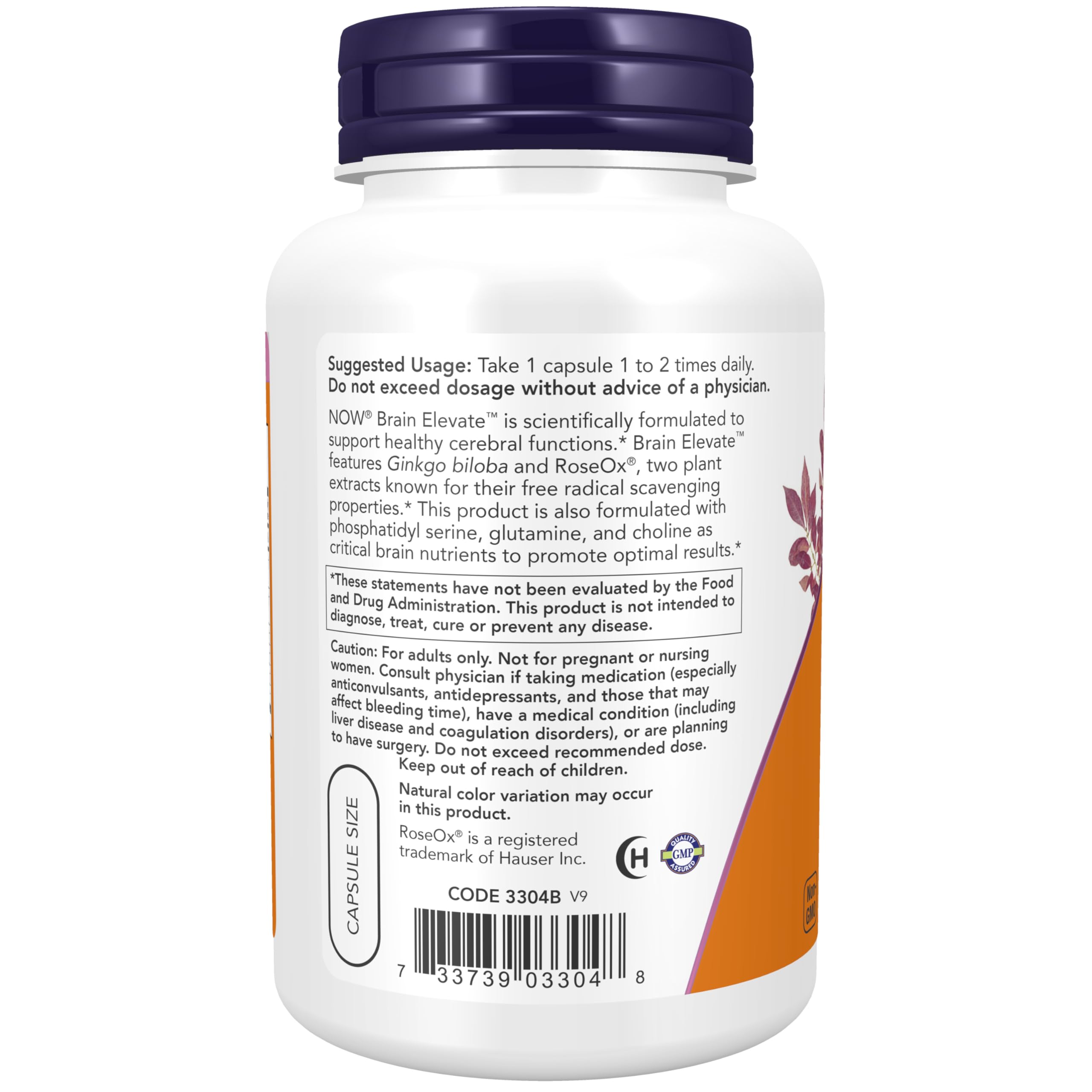 NOW Supplements, Brain Elevate™, Ginkgo Biloba & RoseOx®, 120 Veg Caps — Amazon image 3