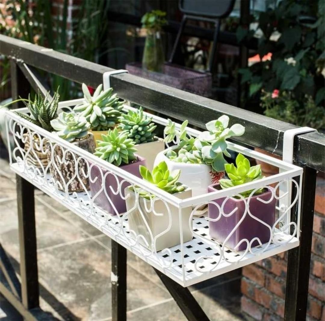 neumark impex Iron Hanging Bracket Shelf Railing Plant Stand For Balcony Home And Office(White)(White,Standard) (B07XHQMXGH) Amazon Price History, Amazon Price Tracker