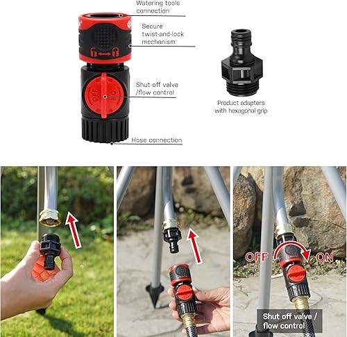 Miniatura 8 de Eden 95144EDAMZ Trípode de altura ajustable y rociador giratorio  Cabezal de niebla 2 en 1 y rociador de 3 brazos, rango de 360, paquete de conexión