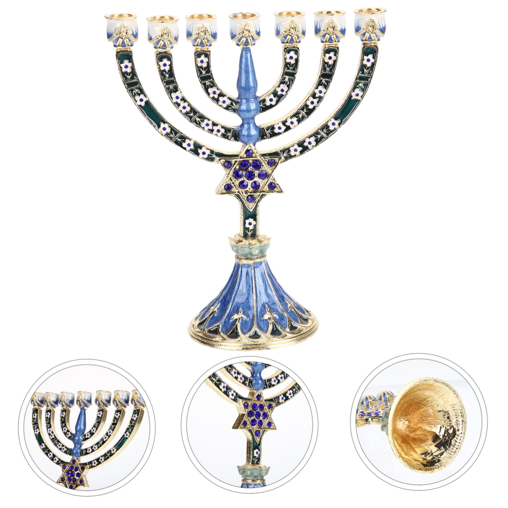 Candelabro de 7 Brazos de Aleación Azul, Estilo Vintage Religioso