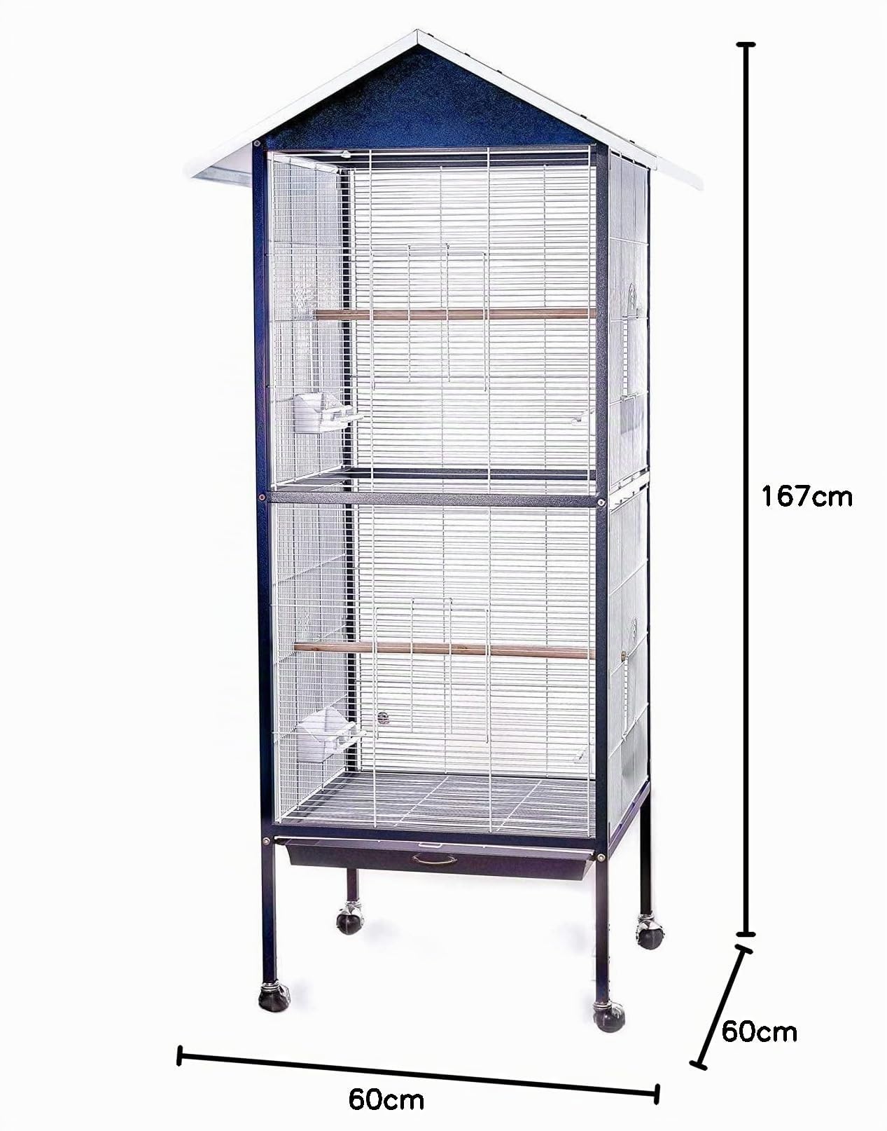 BPS Jaula Grande Metal para Loro Pájaro Pajarera Periquito Canarios con Saltado Comedero 60 * 60 * 167 cm Color Negro BPS-1197NE