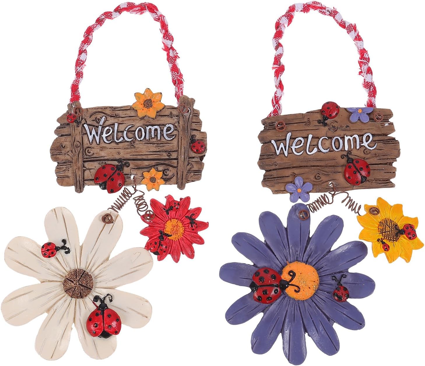 2pcs Resin Ladybug and Sunflower Welcome Home Door Hanger Charming Pastoral Decor for Every Season for Festive Occasions and Home Entryways