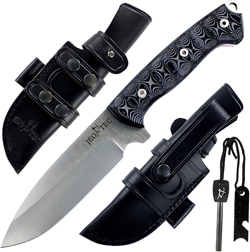 JEO-TEC N29 Bushcraft Survival Hunting - Cuchillo de camping MOVA-58 de acero inoxidable - Mango de madera de cocobolo - 10'' en total - Funda de