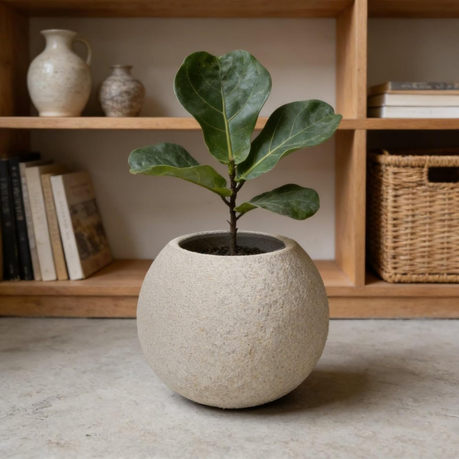 Modern Spherical Planter for Indoor Outdoor Garden Patio Large Round Floor Pot with Drainage Lightweight Durable Magnesium Oxide Construction Decorative Container for Trees Succulents Flowers Greenery