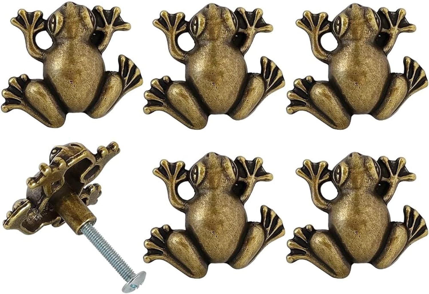6 Pcs Cabinet Handles, Frog Shaped Drawer Pulls, Unique Animal Knobs, Single Hole Pull with Screws for Home Drawer Dresser Closet Kitchen Cupboard Wardrobes, Furniture Hardware Decoration