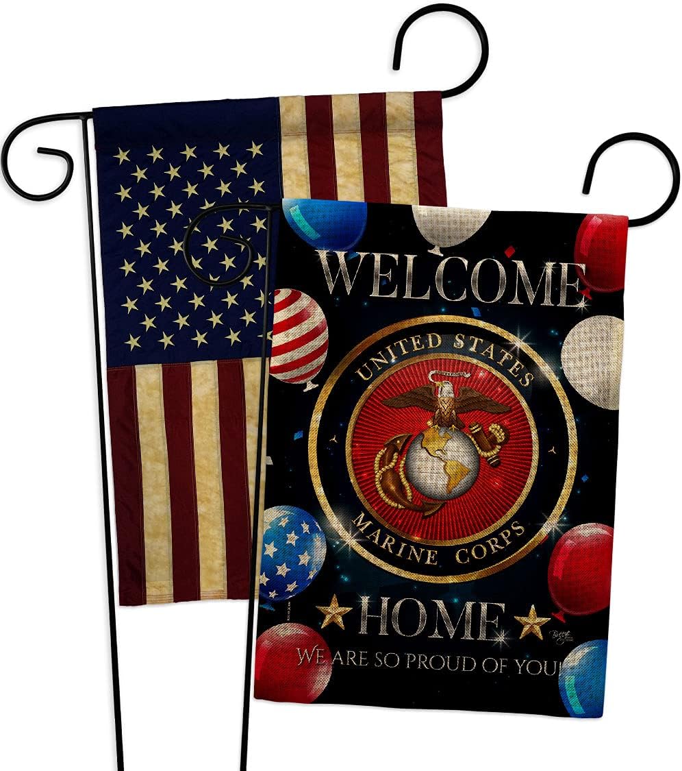 Welcome Home Marine Corp Burlap Burlap Garden Flags Pack Armed Forces Corps USMC Semper Fi United State American Military Veteran Retire Official USA Vintage Applique Gift Yard House 13 X 18.5