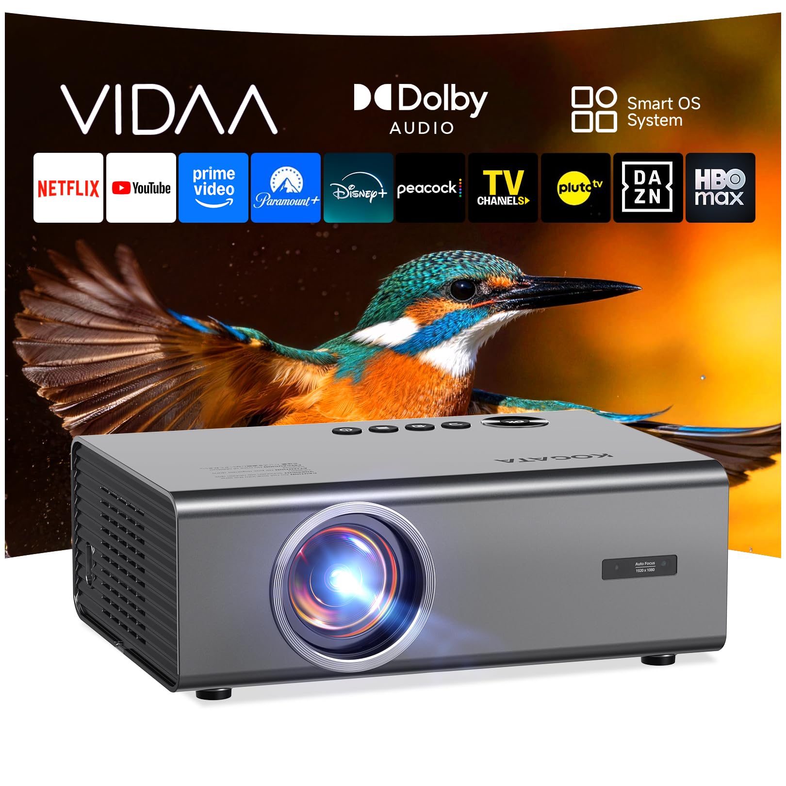 VIDAA 4K Smart Projector with WiFi, Bluetooth, and AI Focus