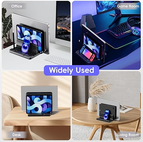 Miniatura 6 de Soporte vertical para laptop, ancho ajustable, diseño 6 en 1, organizador de escritorio que ahorra espacio, compatible con MacBooks, tabletas,