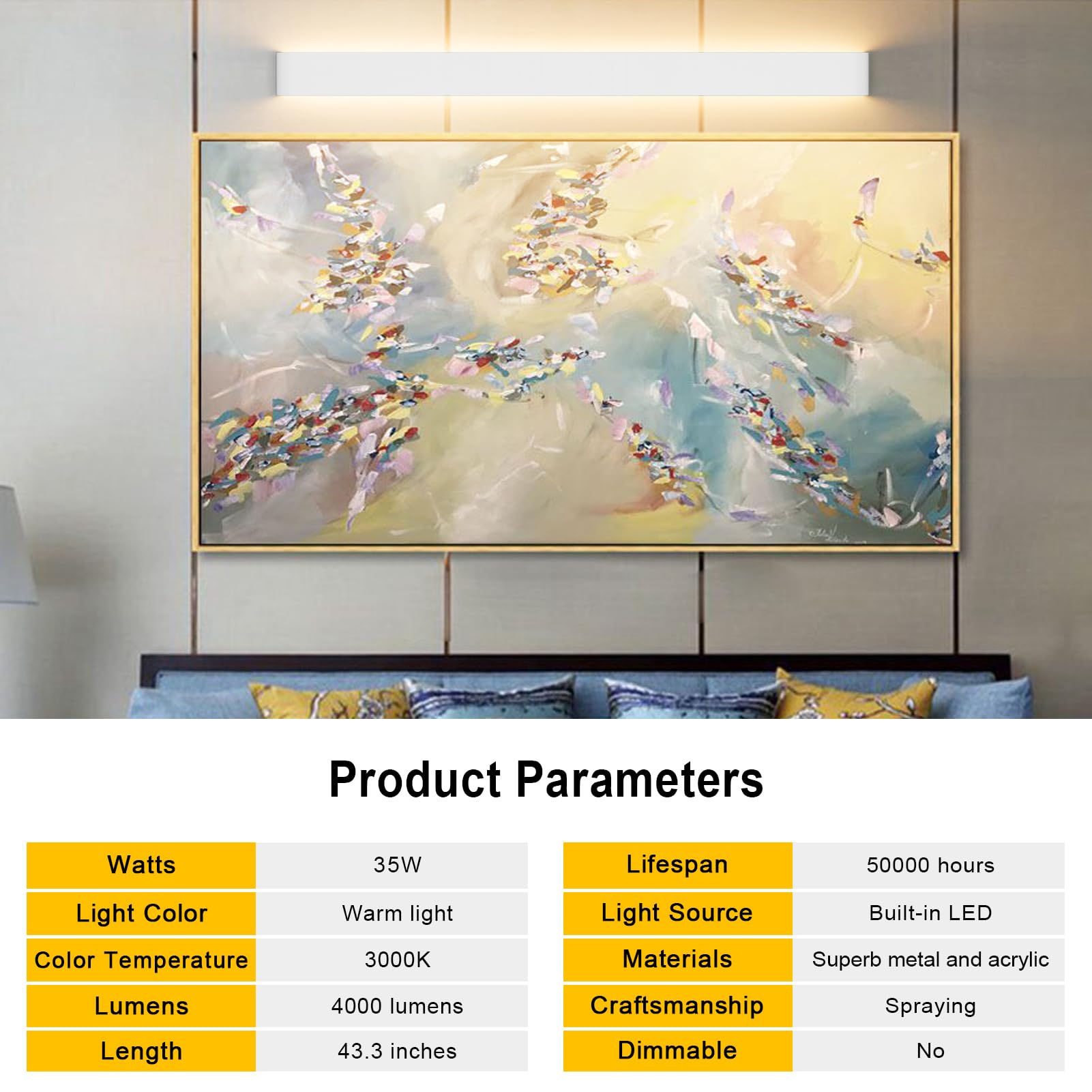 K-Bright 35W Lampada da Parete,IP 44 LED Applique da Parete con Stile Moderno Interni Lampada a Muro,3000K Bianco Caldo,4550 lumen,su giù il raggio di luce,Guscio bianco