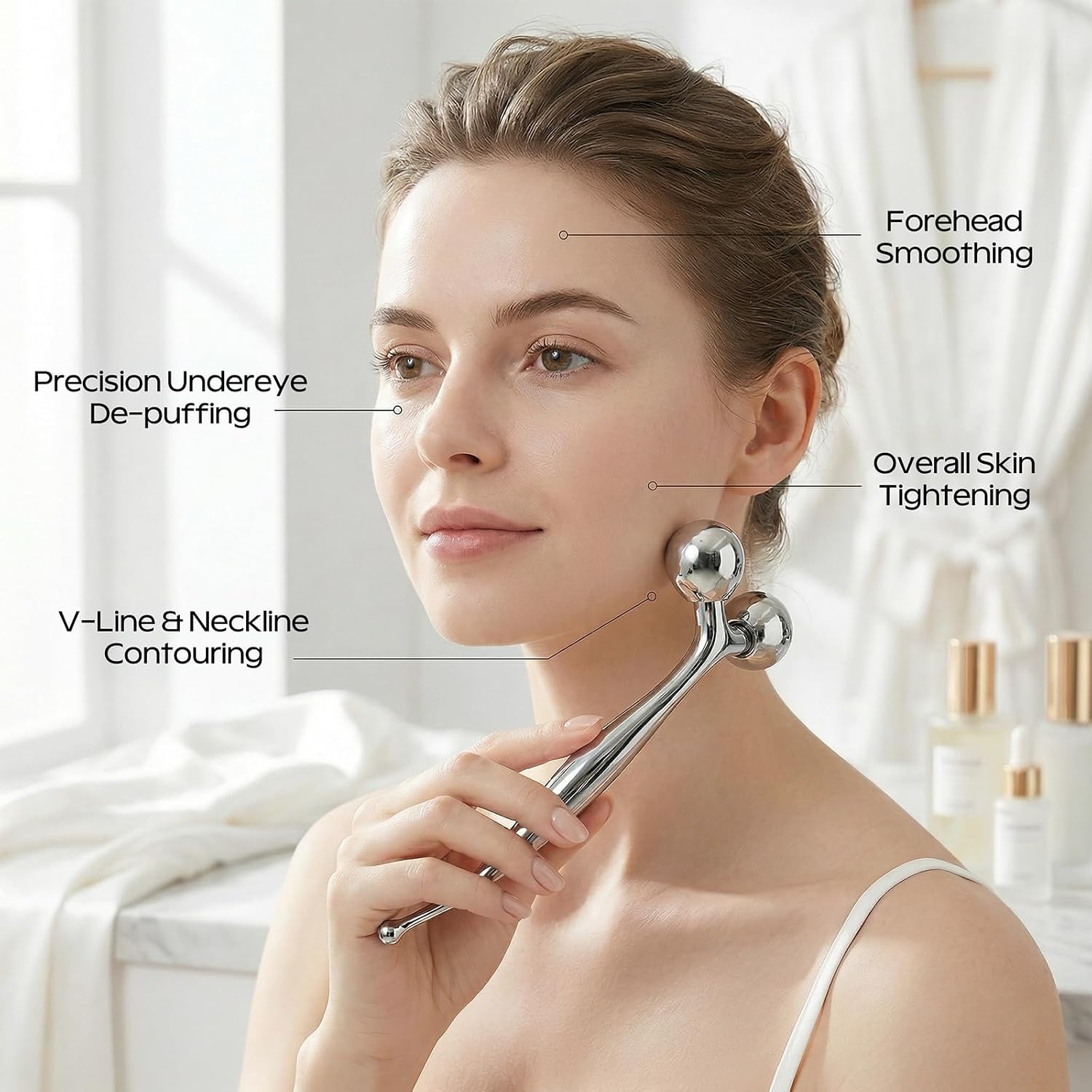 Running man Metal Facial Roller for Face and Neck, 2-in-1 Acupuncture Pen with Rolling Massager for Puffy Eyes, Lymphatic Drainage, Skin Tightening, Stainless Steel Gua Sha Set for Skincare Routine