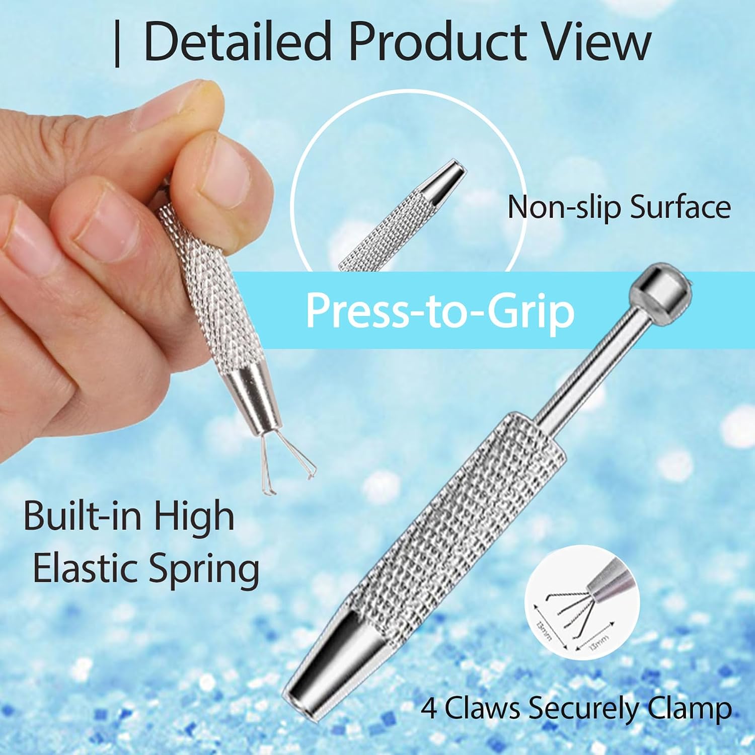 Piercing Ball Grabber Tool for Changing Jewelry, Internally Threaded Push Pin Piercing Grabber Tool,Stianless Steel Flat Back Earring Applicator, Anti Slip 4 Claw Gem Ball piercing grabber