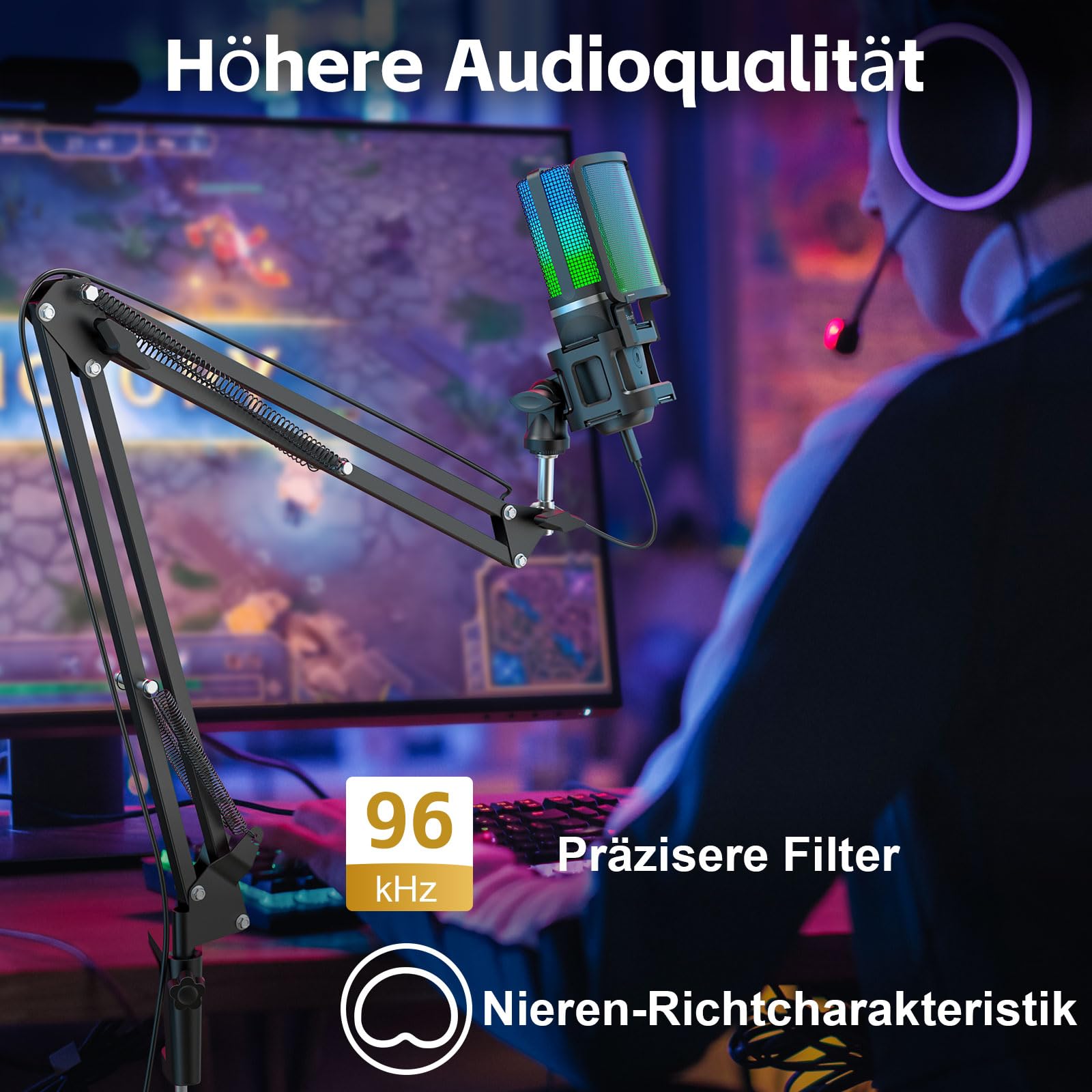 ZealSound Gaming Mikrofon Mit RGB - USB Mic Für PC, PS5 & Handy
