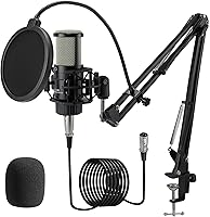 Vista 1 de ALABS Micrófono de condensador XLR, kit profesional de micrófono cardioide de grabación con diafragma de 25 mm para streaming, podcasting, canto