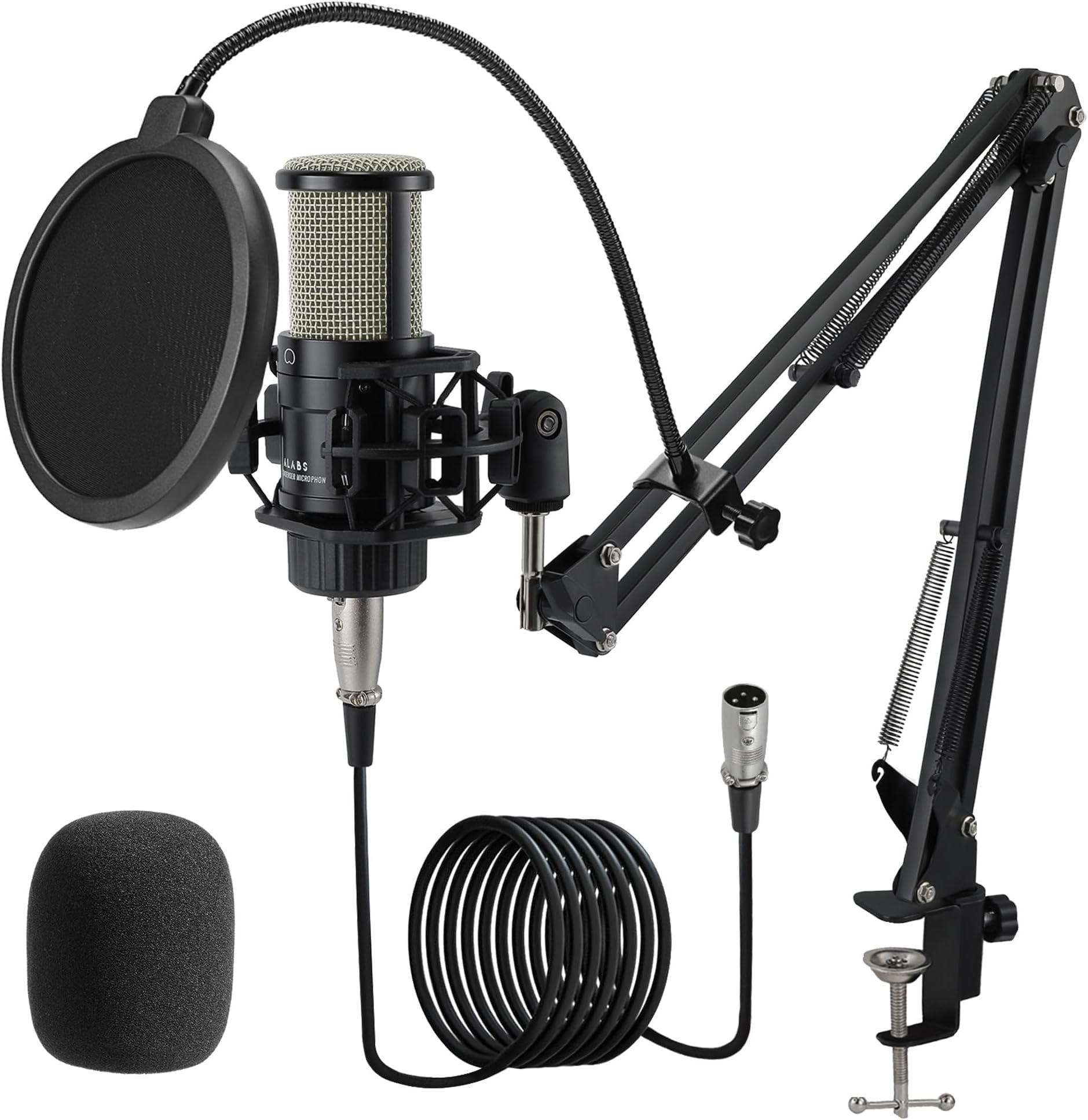 ALABS Condenser XLR Microphone, Professional Cardioid Recording Microphone Kit with 25mm Diaphragm for Streaming, Podcasting, Singing, Vocal, Studio Mic with Boom Arm, Pop Filter (AC22)