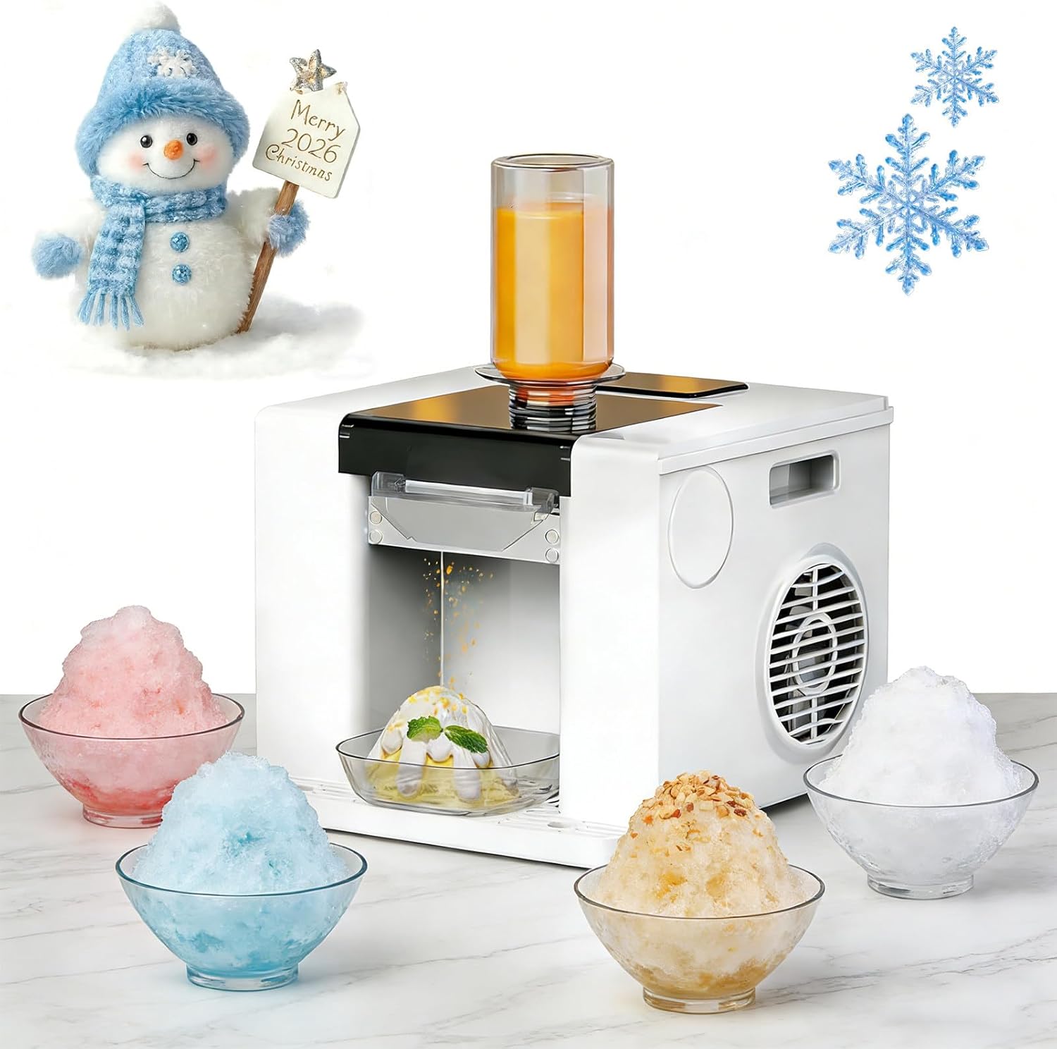 60kg/24H Electric Snowflake Ice Machine - 350W Shaved Ice Maker for Home, Party & Gatherings - Automatic Ice Cone Maker, Rapid Cooling, White