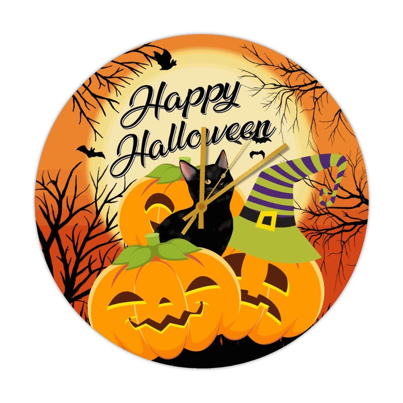 Horloge silencieuse fonctionne à piles Halloween en bois pour éliminer les bruits de tic-tac
