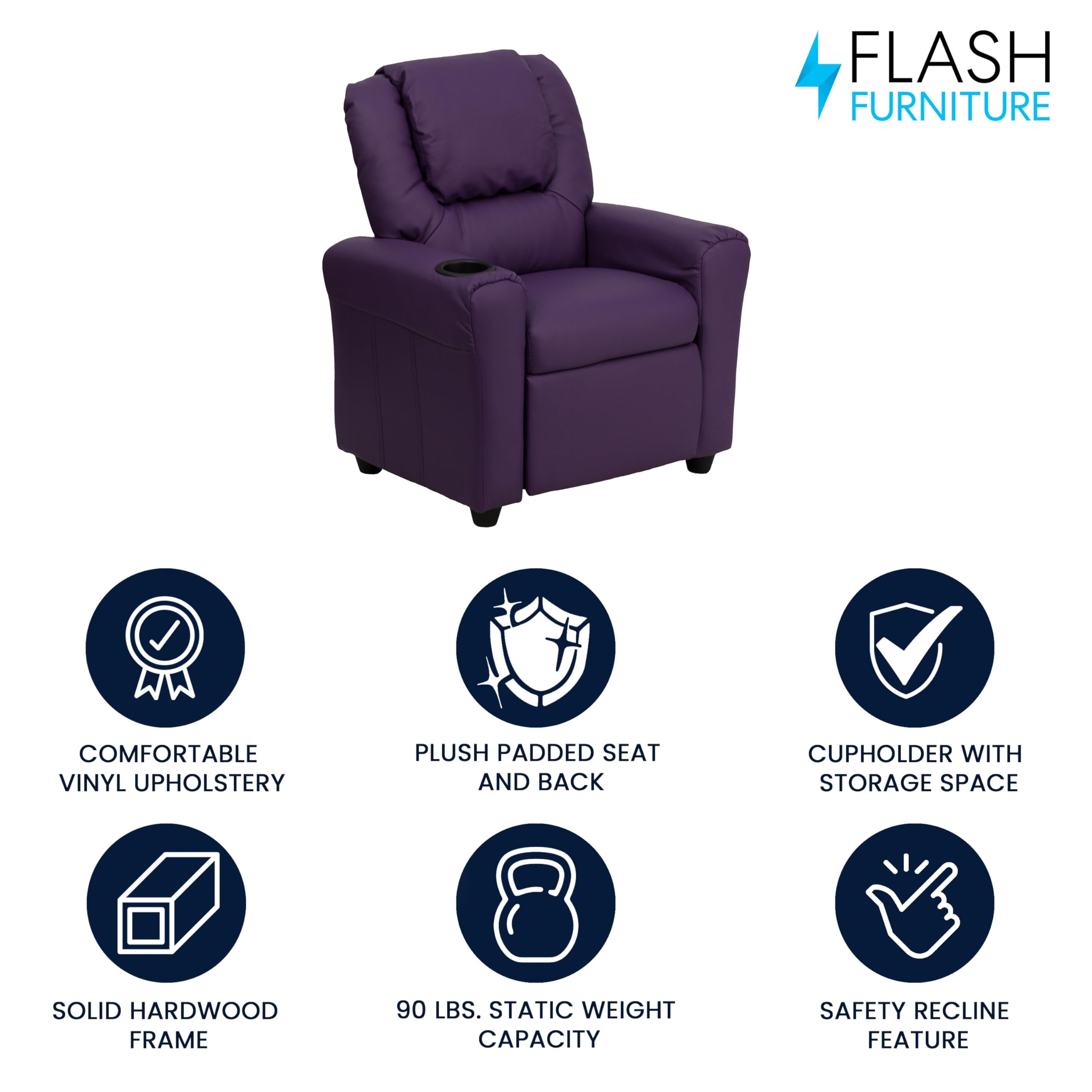 Flash Furniture contemporáneo Beige Vinilo niños reclinable con portavasos y reposacabezas