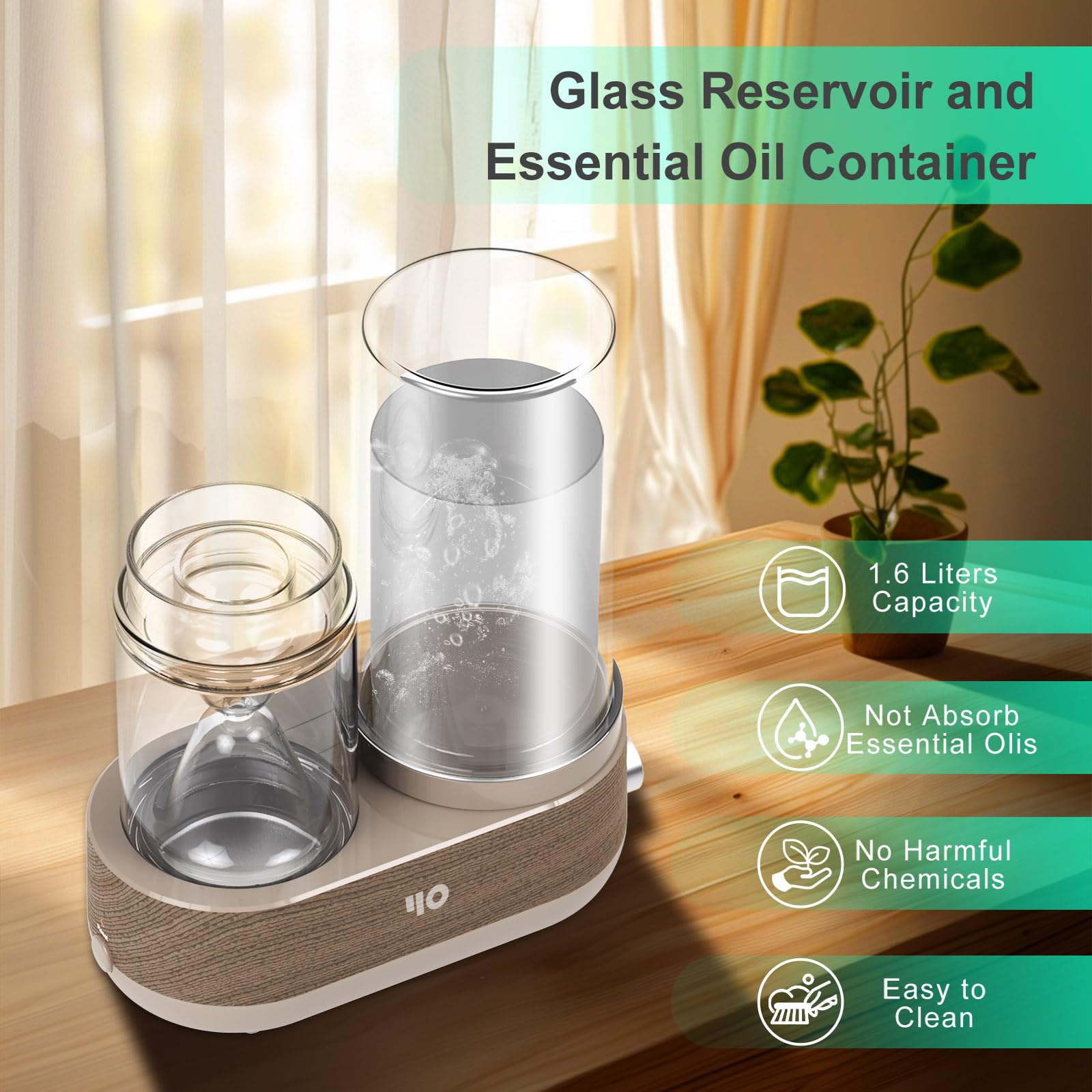 Y&O Difusor de aceite esencial de vidrio, difusor de aromaterapia de vapor de 1600 ml con depósito de vidrio apagado automático, humidificador vaporizador de aceite de fragancia natural para el hogar