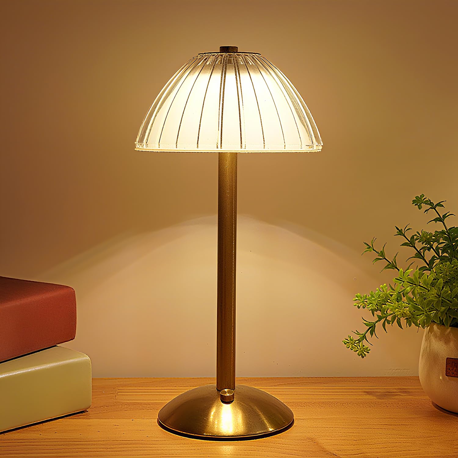 Lanmou Gold Modern Rechargeable Cordless Table Lamp, Led Battery Powered Touch Table Lamp, Portable Dimmable Bedside Lamp, 3 Color Modes & Stepless Dimmable, 1800 Mah Battery, Acrylic Lampshade
