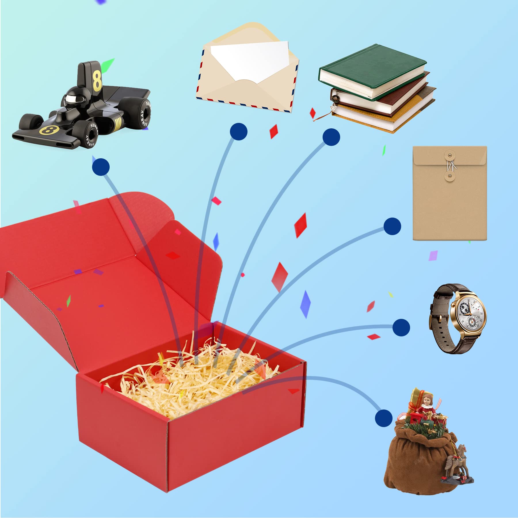 Paquete de 25 cajas de envío, 8 x 6 x 3 pulgadas, caja de cartón corrugado pequeña para envíos de negocios, regalos, decoraciones, papel kraft marrón (rojo)
