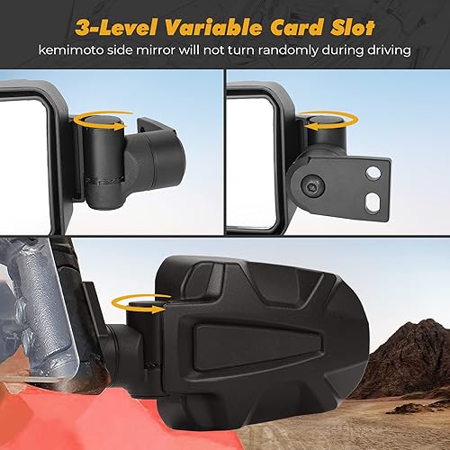Miniatura 5 de KEMIMOTO Espejos laterales UTV, superficie ajustable, plegables, de aluminio, con abrazadera especial, espejos de visión lateral compatibles con