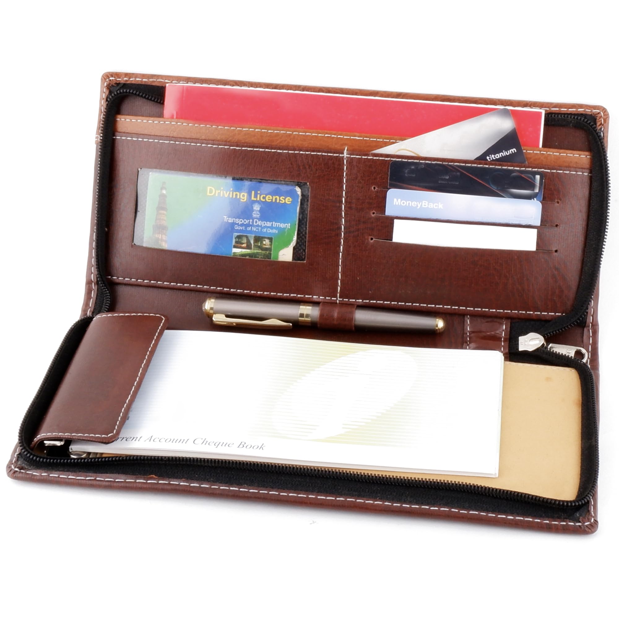 Asraw PU Faux Leather Expanding and Multiple Cheque Book for Cards, Passbook & Chequebook - Chequebook Cover, Passbook Cover, Documents Holder for Office & Home Use (Brown) 1