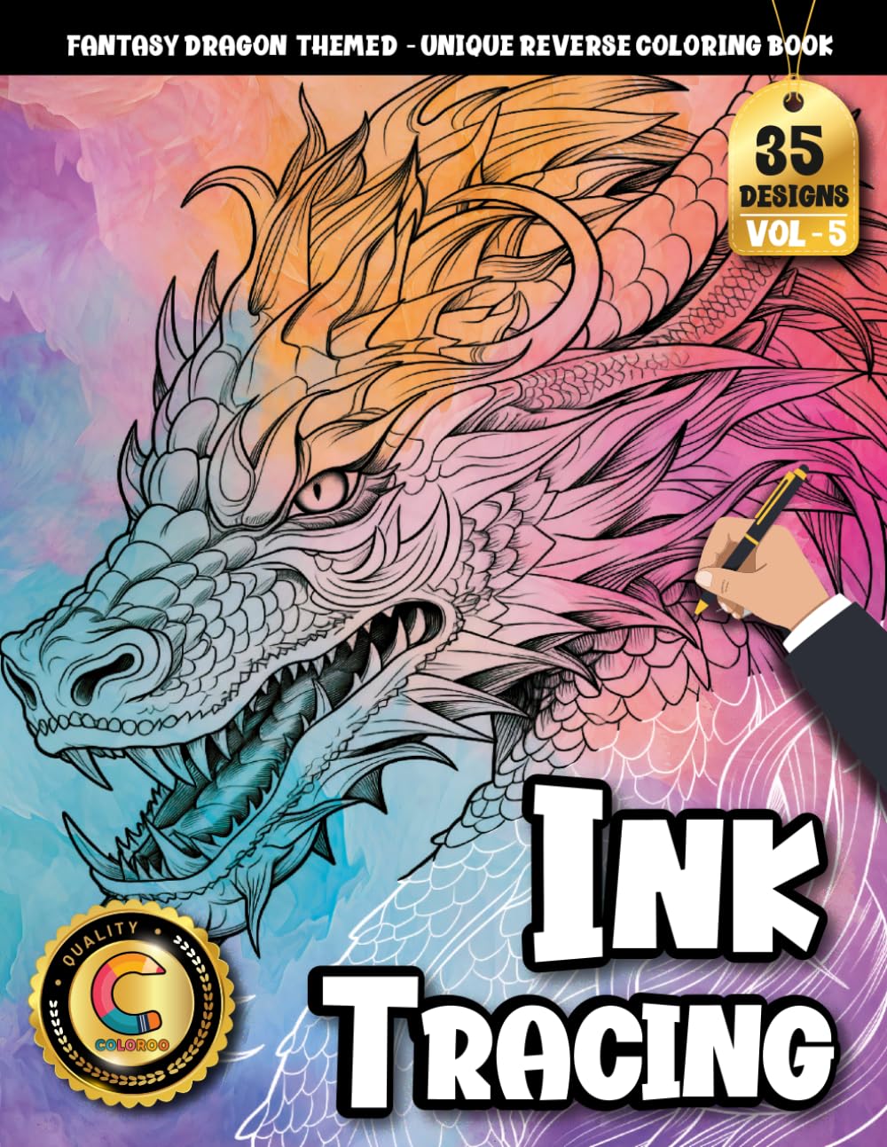 COLOROO Ink Tracing Book: Enchanted Dragon Realms for Stress-Free Artistic Expression: Line tracing book adult for beginners | Develop steady hand ... designs (Fantasy Dragon Tracing Series)