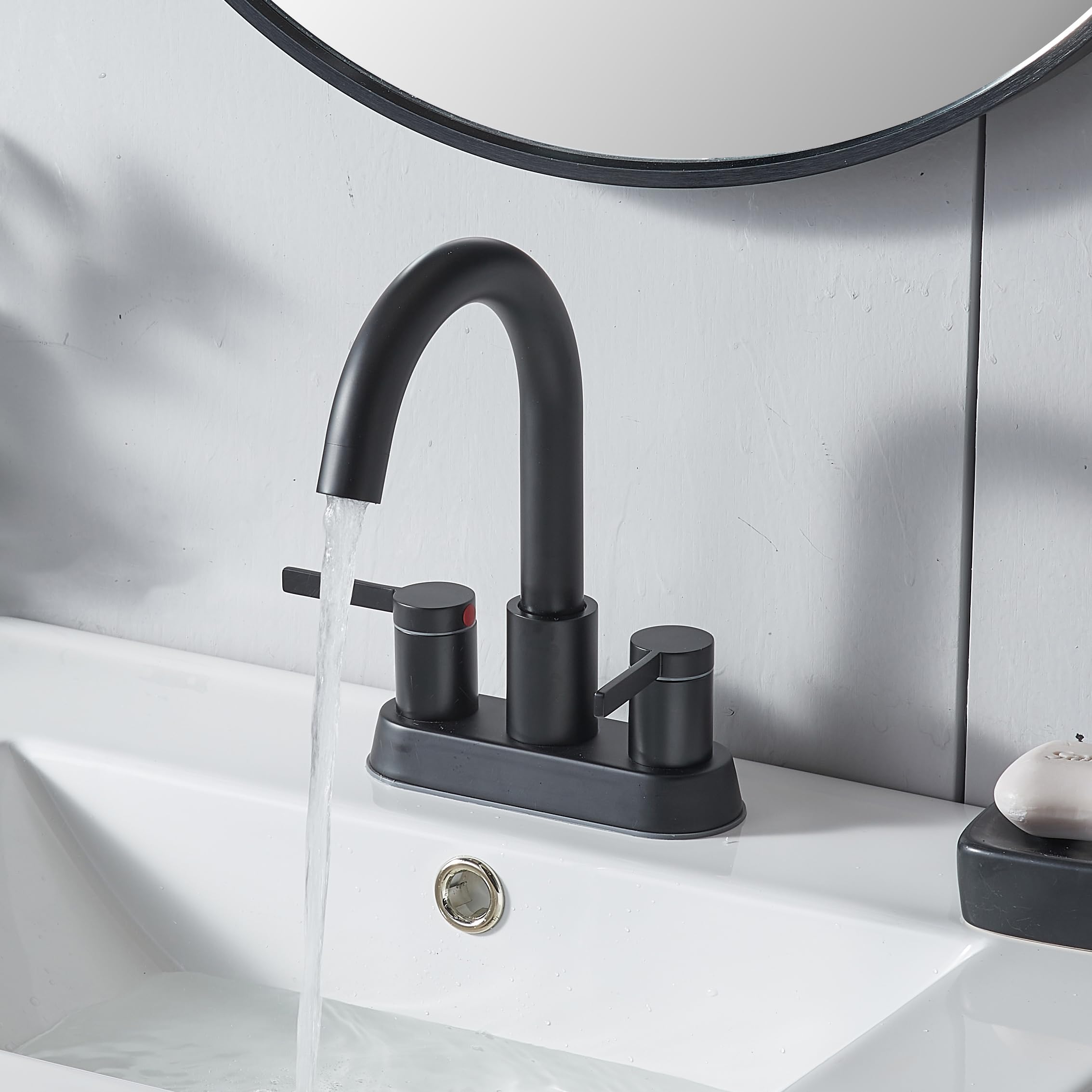 KINGO HOME 4 Inch Centerset Matte Black Bathroom Faucet, 2 Handle Black Bathroom Sink Faucet RV Bath Vanity Faucet for Bathroom Sink Utility Lavatory Vanity Faucet Black Bathroom Faucets