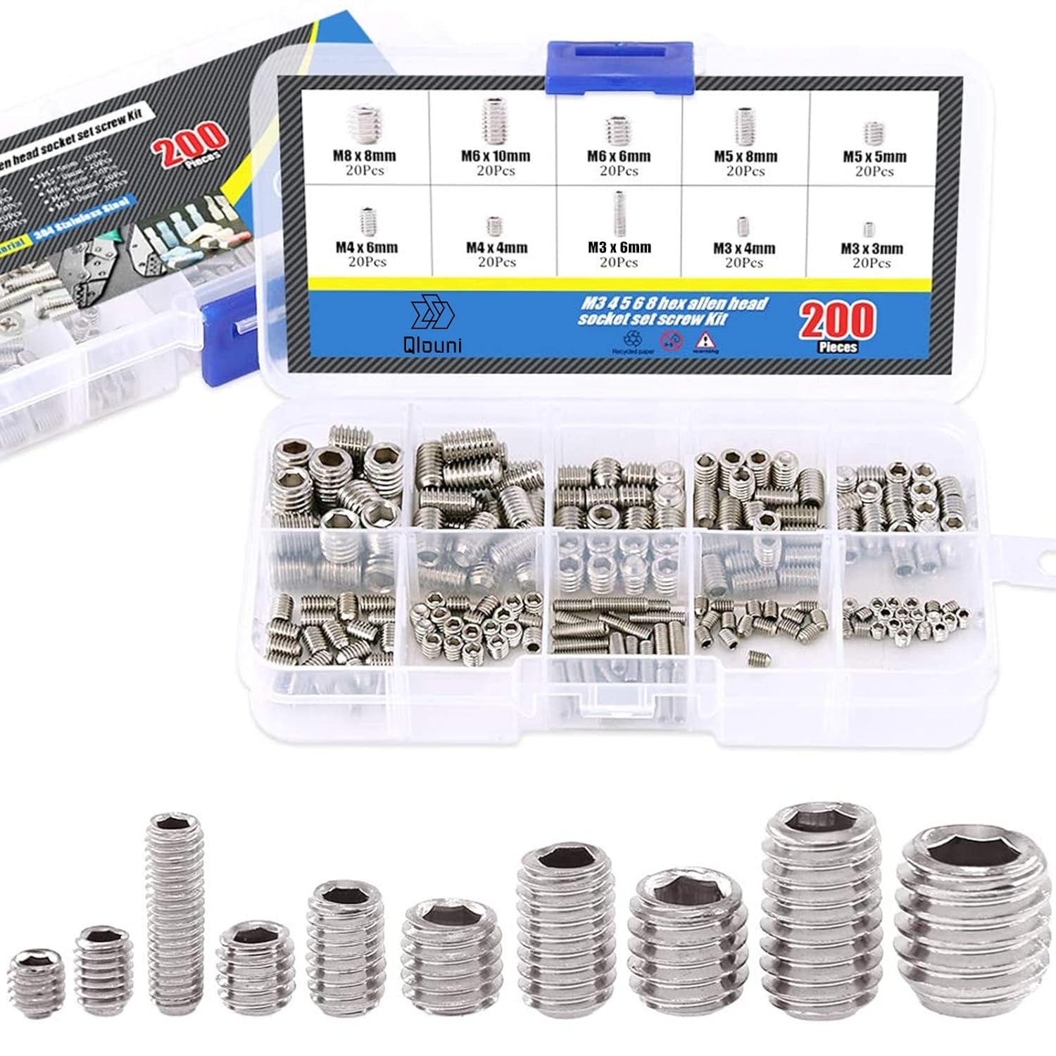 Comprar QLOUNI 200pcs M3 M4 M5 M6 M8 Allen Head Socket Hex Grub Screw