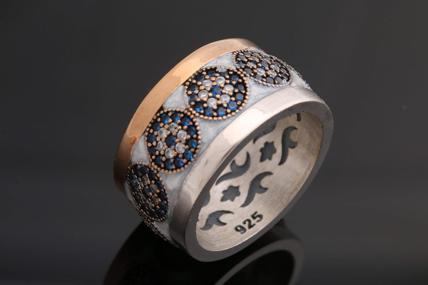 Nazar ! Turkish Handmade Jewelry White Enamel Evil Eye Sapphire Topaz Sterling Silver Ring with multiple size options - Image 8