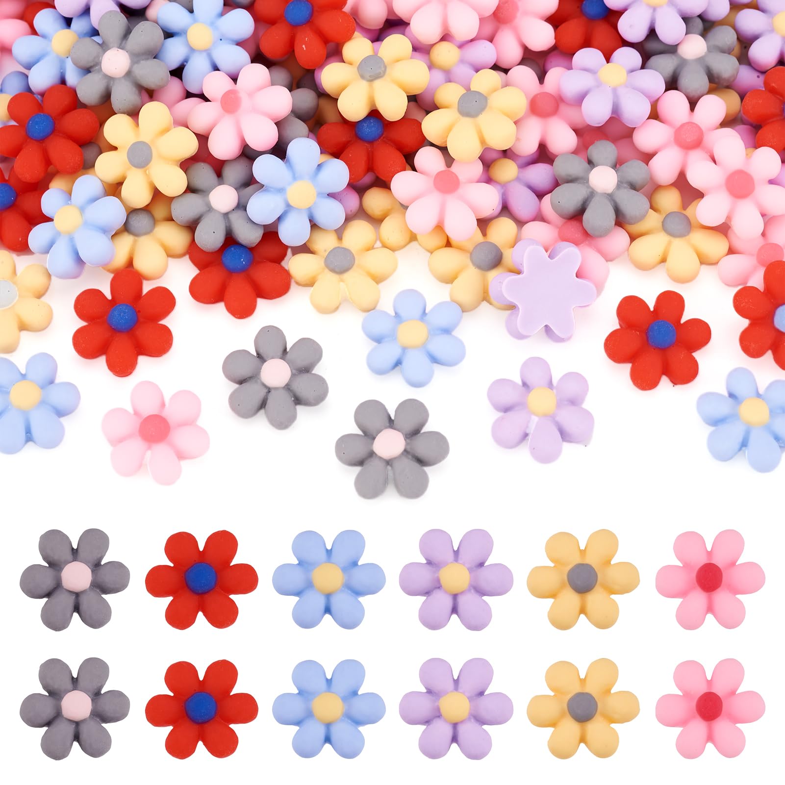 100 Stück 6 Mm Harz-Blumen Cabochons – Bunte Flache Charms Ohne Loch Für Schmuck & Basteln