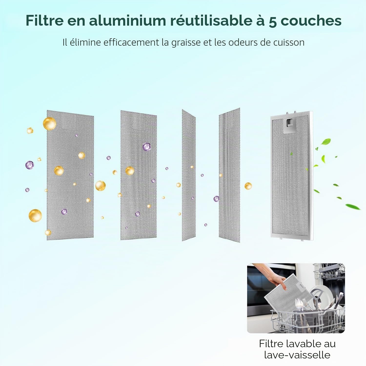 Hotte Aspirante 60cm Classe A, Hotte Cuisine 350m³/h,Évacuation ou Recyclage,Filtre au Charbon Inclus,Hotte Murale,Noir