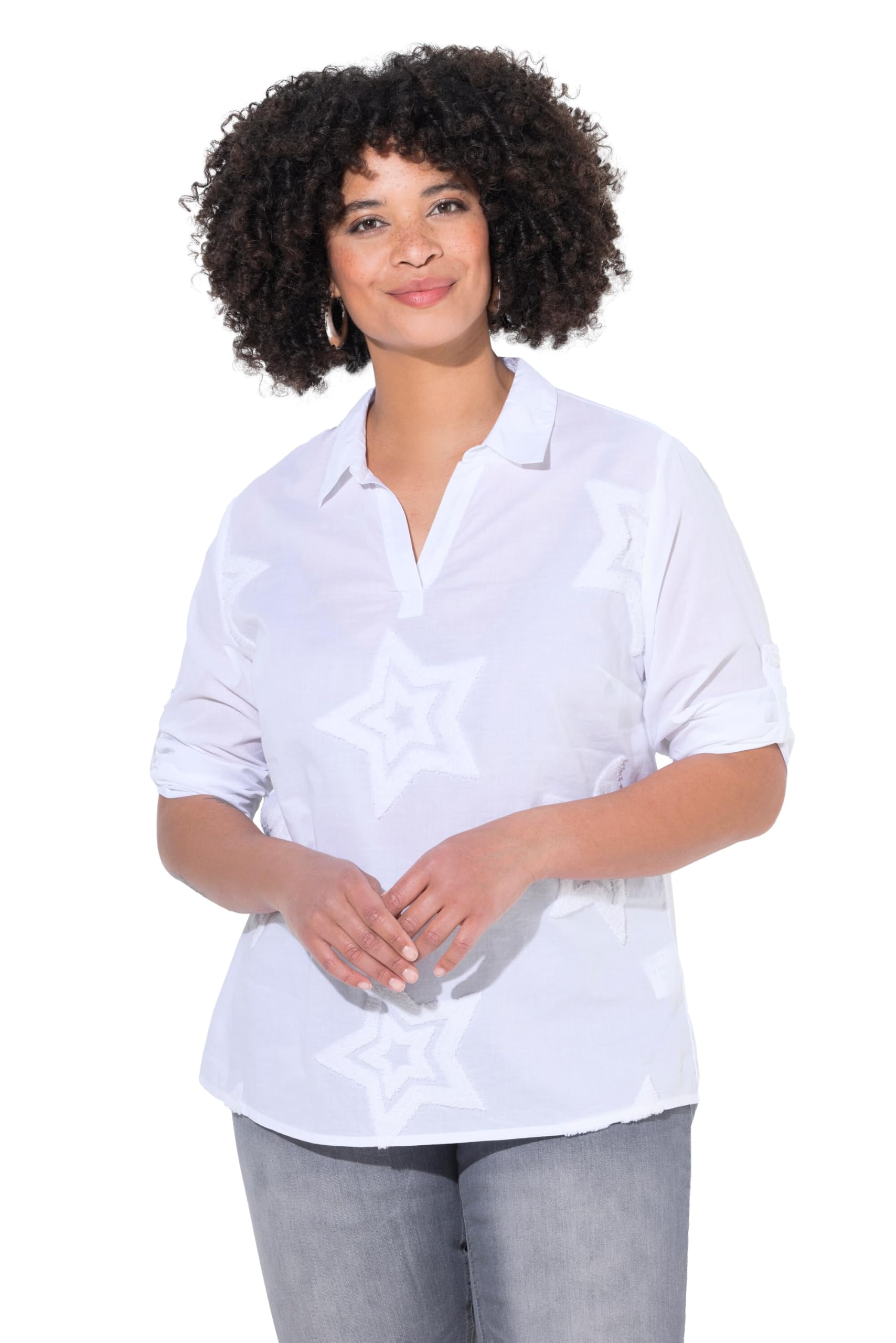 Angel of Style Damen große Größen Übergrößen Plus Size Tunika, A-Linie, farbige Frottee-Sterne, 3/4-Ärmel 843608