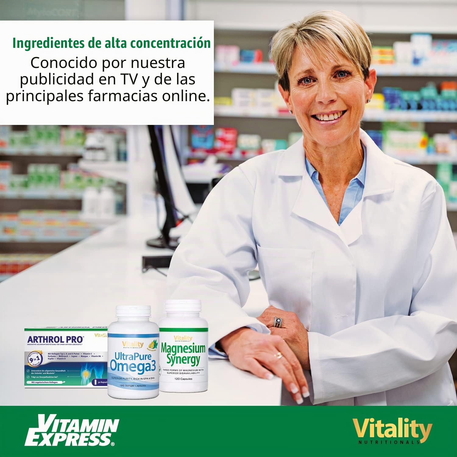 ARTHROL Cápsulas para las articulaciones de alta dosis con MSM, colágeno, glucosamina, hialurón sin aditivos, 180 cápsulas, dolor articular, aminoácidos, Vitality Nutritionals by VitaminExpress