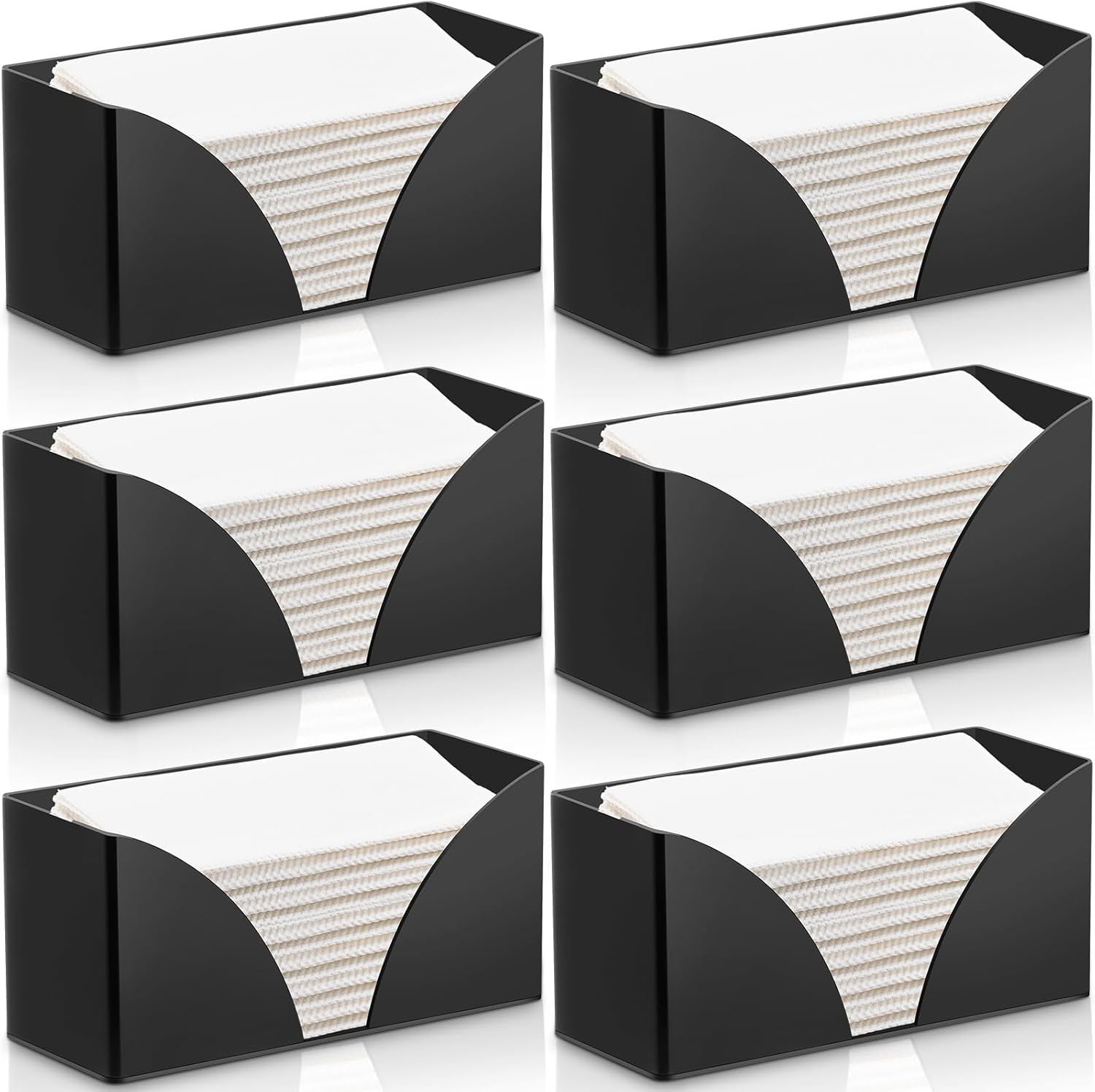 6 Pack Paper Towel Holder Dispenser for Countertop Black Acrylic Napkin Holders Folded Paper Towel Dispenser Disposable Hand Towel Tray, Multifold Trifold for Bathroom Toilet and Kitchen
